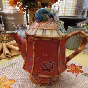 New Tracy Porter Tea Pot from the Artesian Road Collection Peacock w/Multi-color